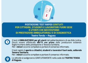 Ragusa: l’Asp ha predisposto test rapidi gratuiti per cittadini, studenti e lavoratori fuori sede