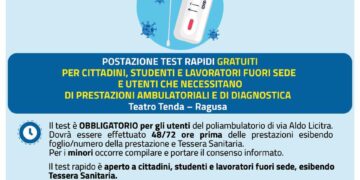 Ragusa: l’Asp ha predisposto test rapidi gratuiti per cittadini, studenti e lavoratori fuori sede