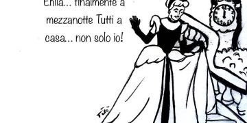 Ridiamoci su: Coprifuoco, da oggi scatta la mezzanotte. La vignetta