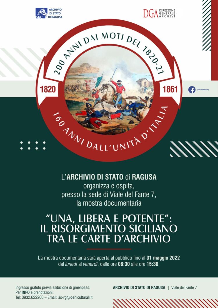 “Una, libera e potente. Il Risorgimento siciliano tra le carte d’archivio”. Apertura straordinaria dell’Archivio di Stato di Ragusa