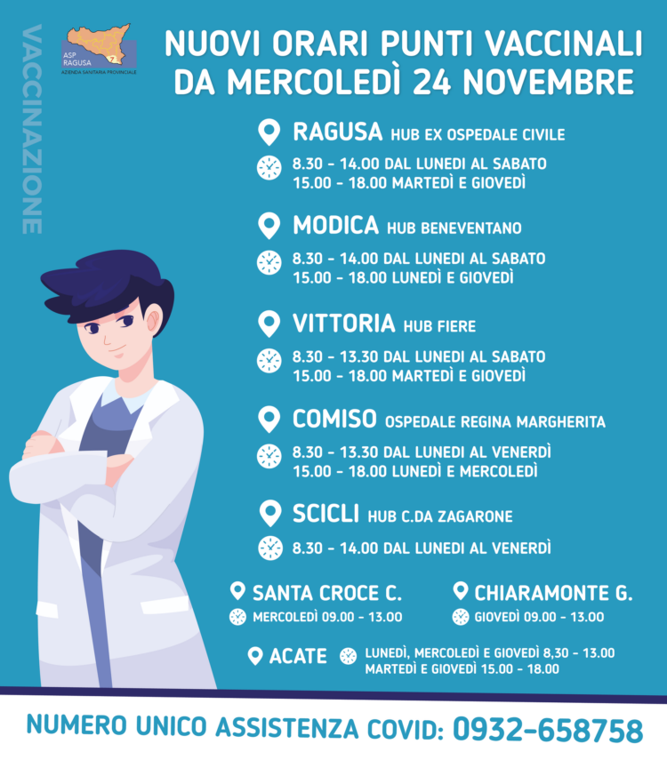 Nuovi orari negli hub vaccinali della provincia di Ragusa