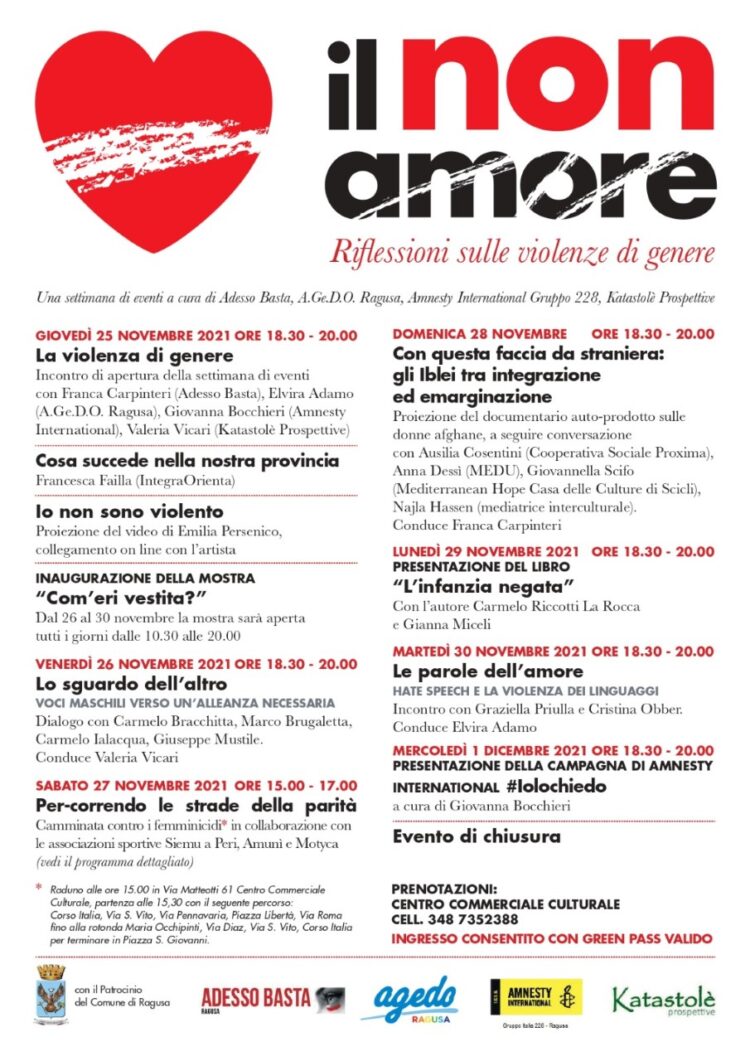“Il non amore”, Riflessioni sulle violenze di genere. Una settimana di eventi a Ragusa