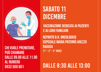 Secondo appuntamento vaccinazione nel DH Oncologico “Maria Paternò Arezzo”, l’ 11 dicembre 2021