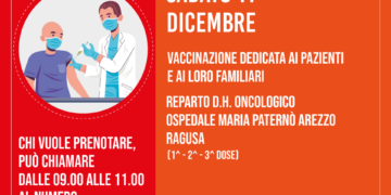 Secondo appuntamento vaccinazione nel DH Oncologico “Maria Paternò Arezzo”, l’ 11 dicembre 2021