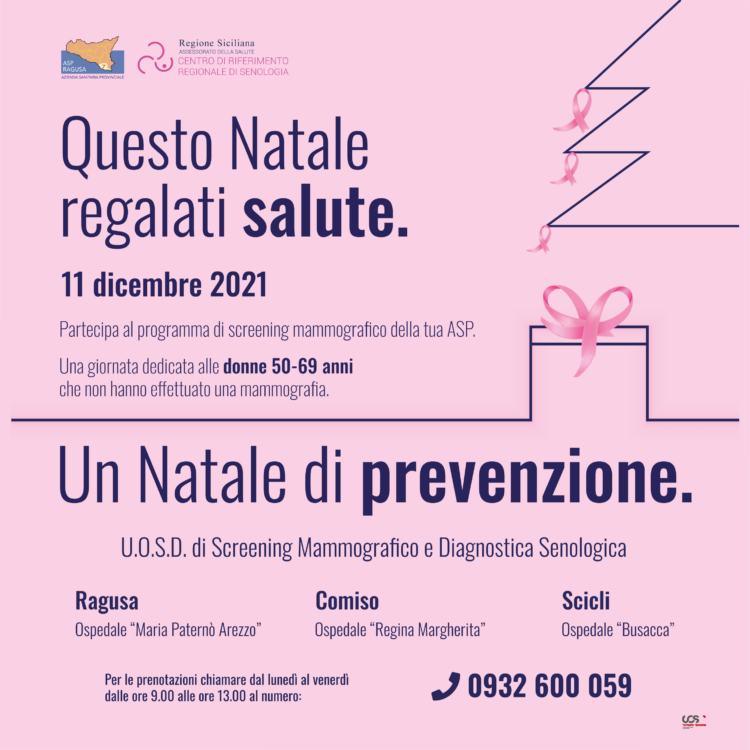 I referenti siciliani dello Screening Mammografico oggi si incontrano all’Asp di Ragusa. Sabato 11 dicembre screening mammografico per il target 50/69 anni