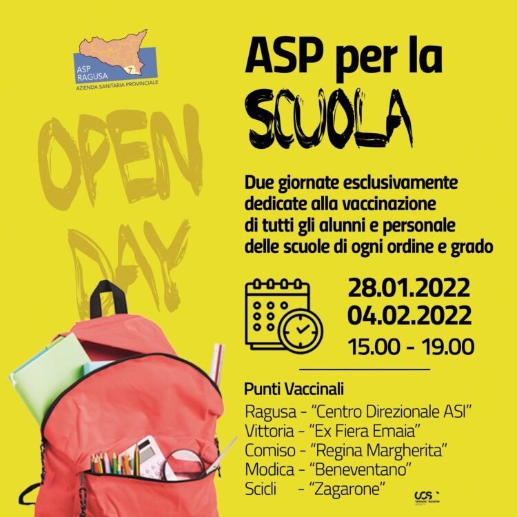 “ASP per la Scuola”. Due giornate in open day per la vaccinazione dedicata al mondo scolastico: 8 gennaio e 4 febbraio 2022
