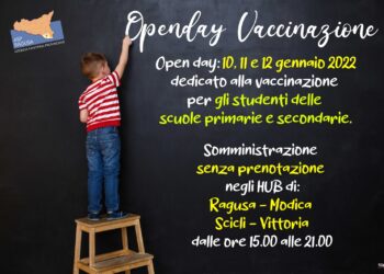 Open day da domani 10 gennaio  dedicato alla vaccinazione per gli studenti delle scuole primarie e secondarie