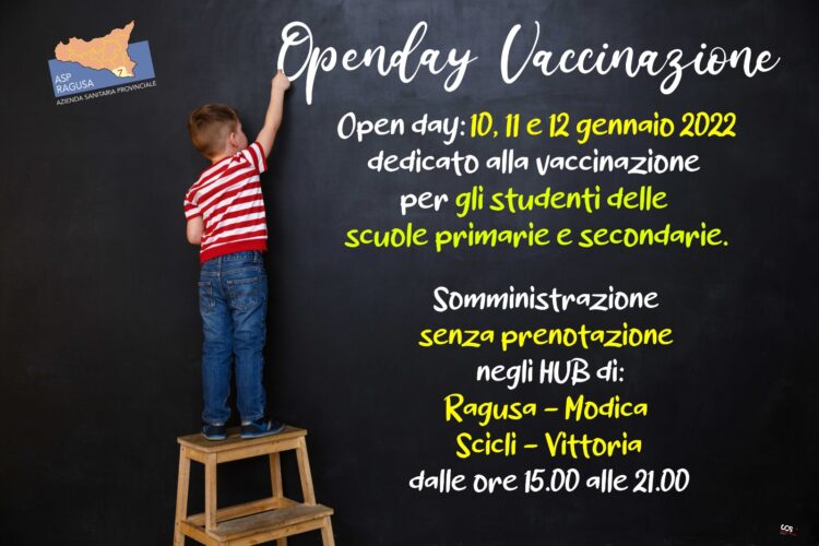 Open day da domani 10 gennaio  dedicato alla vaccinazione per gli studenti delle scuole primarie e secondarie