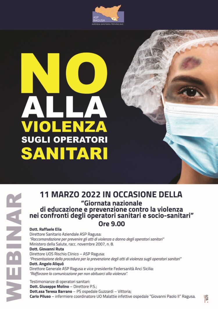 “Giornata nazionale di educazione e prevenzione contro la violenza nei confronti degli operatori sanitari e socio-sanitari”, Webinar sul tema dell’ASP di Ragusa