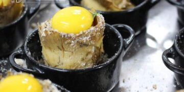 Cuor di carciofo gratinato e uovo di quaglia. La ricetta pasquale dello Chef Pietro Arezzi