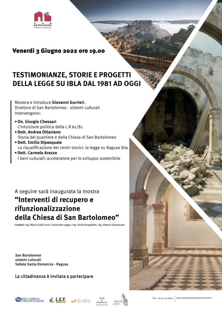 “Testimonianze, storie e progetti della legge su Ibla, dal 1981 ad oggi”. Il 3 giugno un incontro