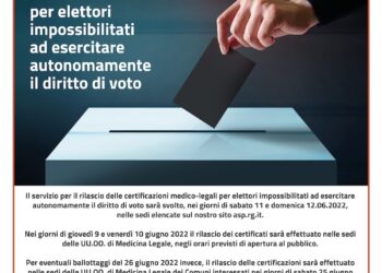Attivo il servizio per il rilascio delle certificazioni medico-legali per elettori impossibilitati a esercitare autonomamente il diritto di voto