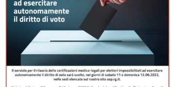 Attivo il servizio per il rilascio delle certificazioni medico-legali per elettori impossibilitati a esercitare autonomamente il diritto di voto