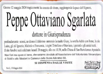 Scicli, lunedì mattina i funerali di Peppe Ottaviano