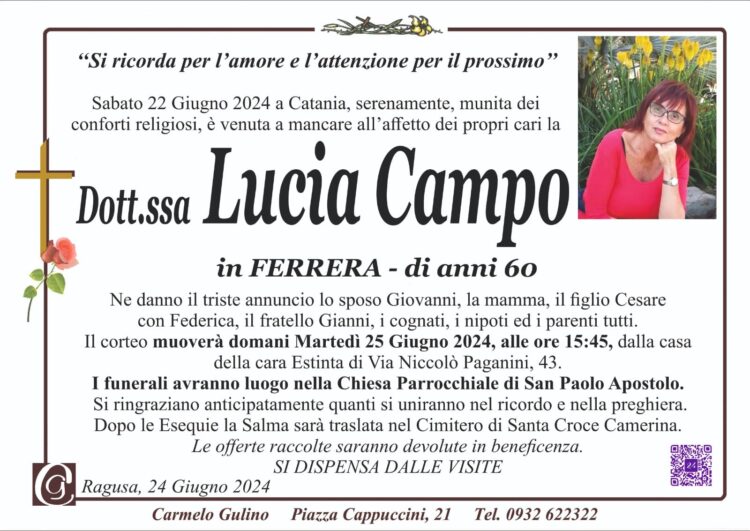 Ragusa piange la scomparsa di Lucia Campo