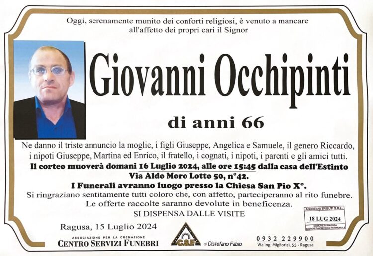 Ragusa, il quartiere in cui sorge la parrocchia San Pio X piange la scomparsa di Giovanni Occhipinti