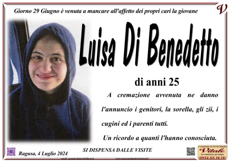 Ragusa, muore a 25 anni. La città piange la scomparsa di Luisa Di Benedetto