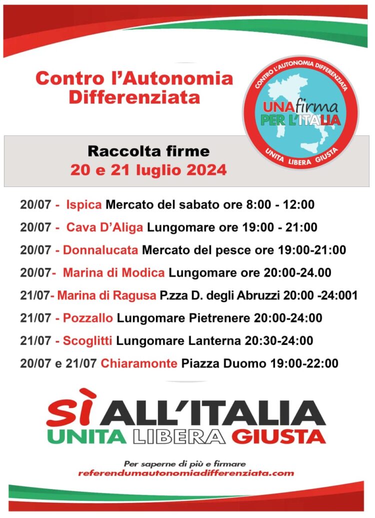 No all’autonomia differenziata, in provincia di Ragusa i banchetti per la raccolta firme