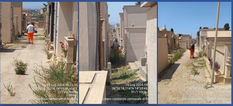 Cimitero comunale di Comiso, avviati i lavori di pulizia e scerbatura