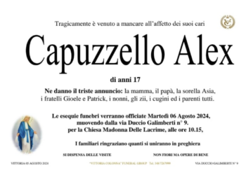 Vittoria, domani mattina i funerali del giovane Alex