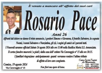 Comiso, i funerali di Rosario Pace sono in programma sabato all’Annunziata