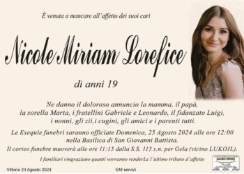 Vittoria piange Nicole Miriam Lorefice, domenica i funerali