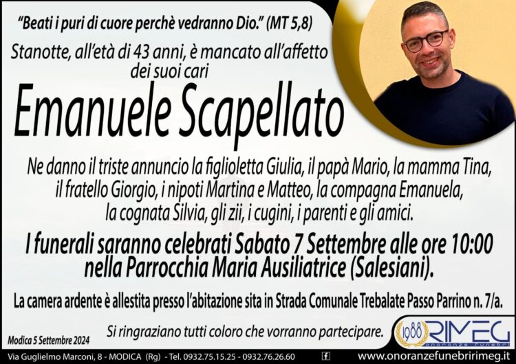 Modica piange la scomparsa di Emanuele Scapellato