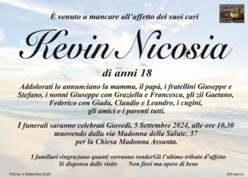 Vittoria, domani mattina i funerali di Kevin Nicosia