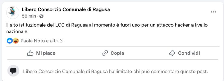 Libero consorzio comunale di Ragusa, il sito internet è sotto attacco da parte di hacker filorussi