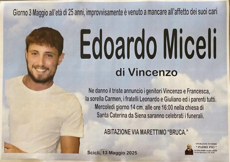 Scicli: sono previsti per oggi pomeriggio i funerali di Edoardo Miceli