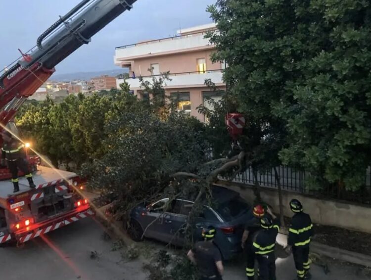 Vittoria, albero abbattuto dal vento finisce sul parabrezza di un’auto