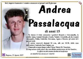 Ragusa, i funerali di Andrea Passalacqua sono in programma domani mattina