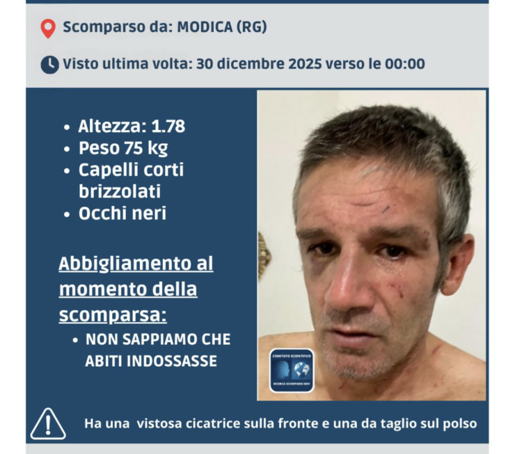 Modica, scompare il 50enne Roberto Di Rosa: l’allarme lanciato dalla famiglia