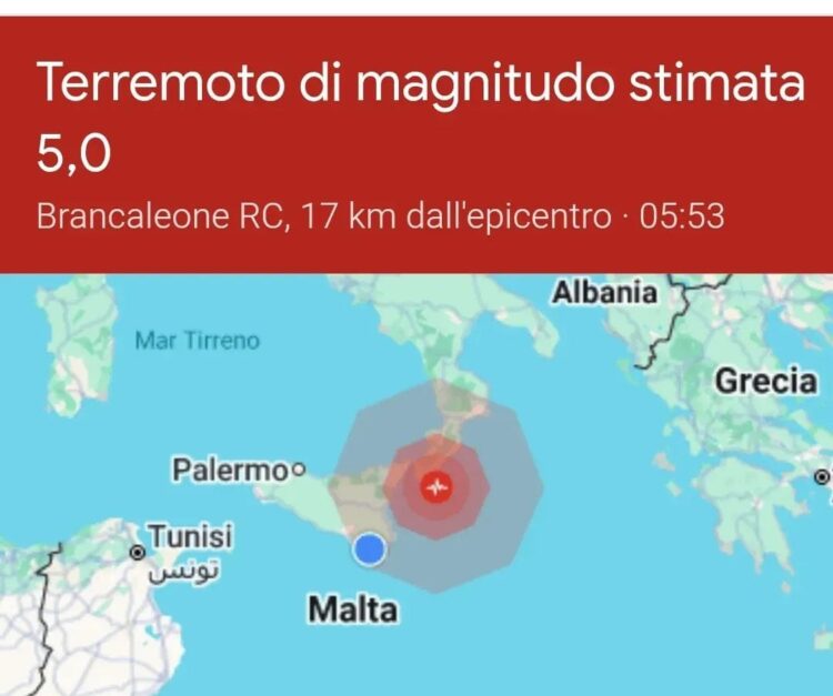 Scossa di terremoto lungo la costa calabra avvertita anche in provincia di Ragusa