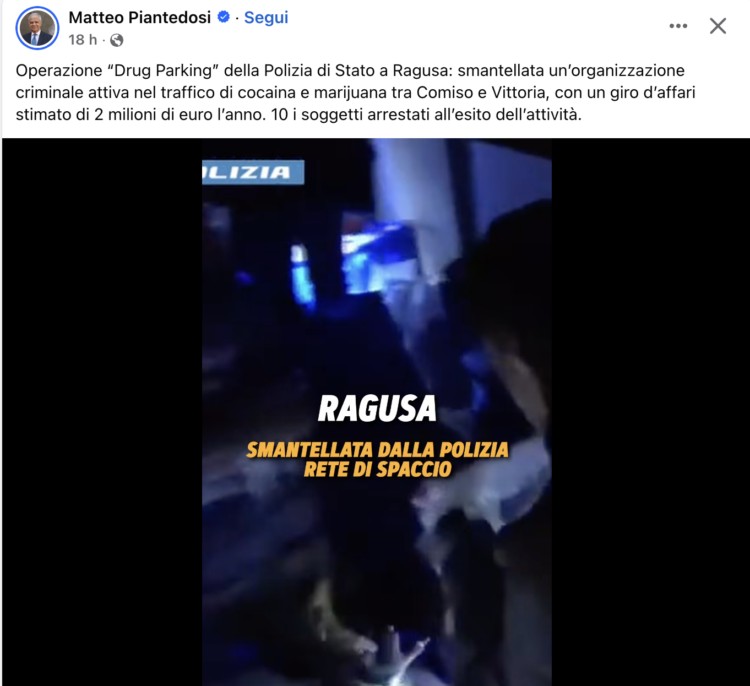 Operazione Drug parking, il ministro dell’Interno Piantedosi si complimenta con la polizia di Stato dell’area iblea