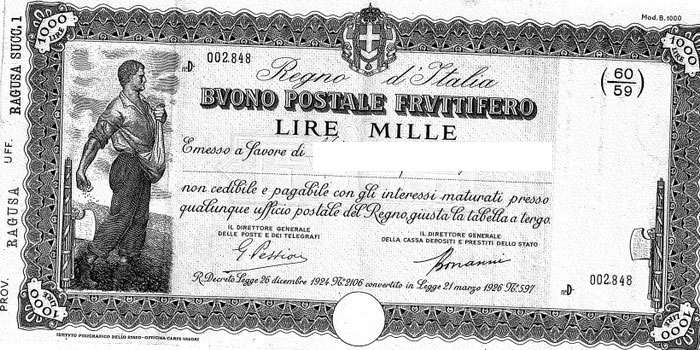 Un ragusano trova in una scatola due buoni postali da mille lire del Regno d’Italia, chiede alle Poste un rimborso da 63mila euro