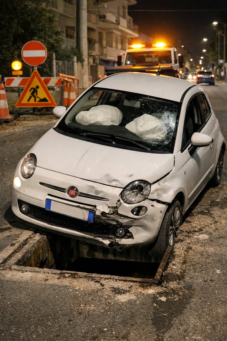 Comiso, finisce con l’auto dentro una caditoia senza griglia
