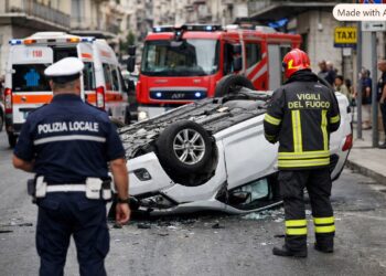 Ragusa, auto si ribalta in corso Vittorio Veneto