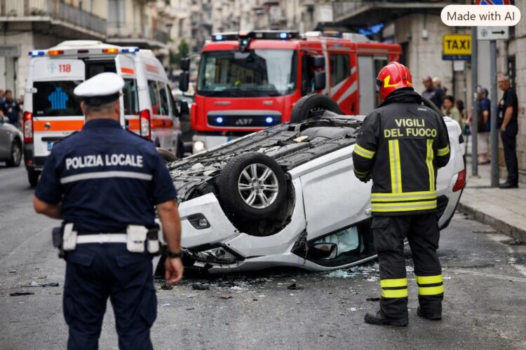 Ragusa, auto si ribalta in corso Vittorio Veneto