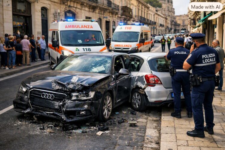 Modica, perde il controllo dell’Audi nel centralissimo corso Umberto: due feriti